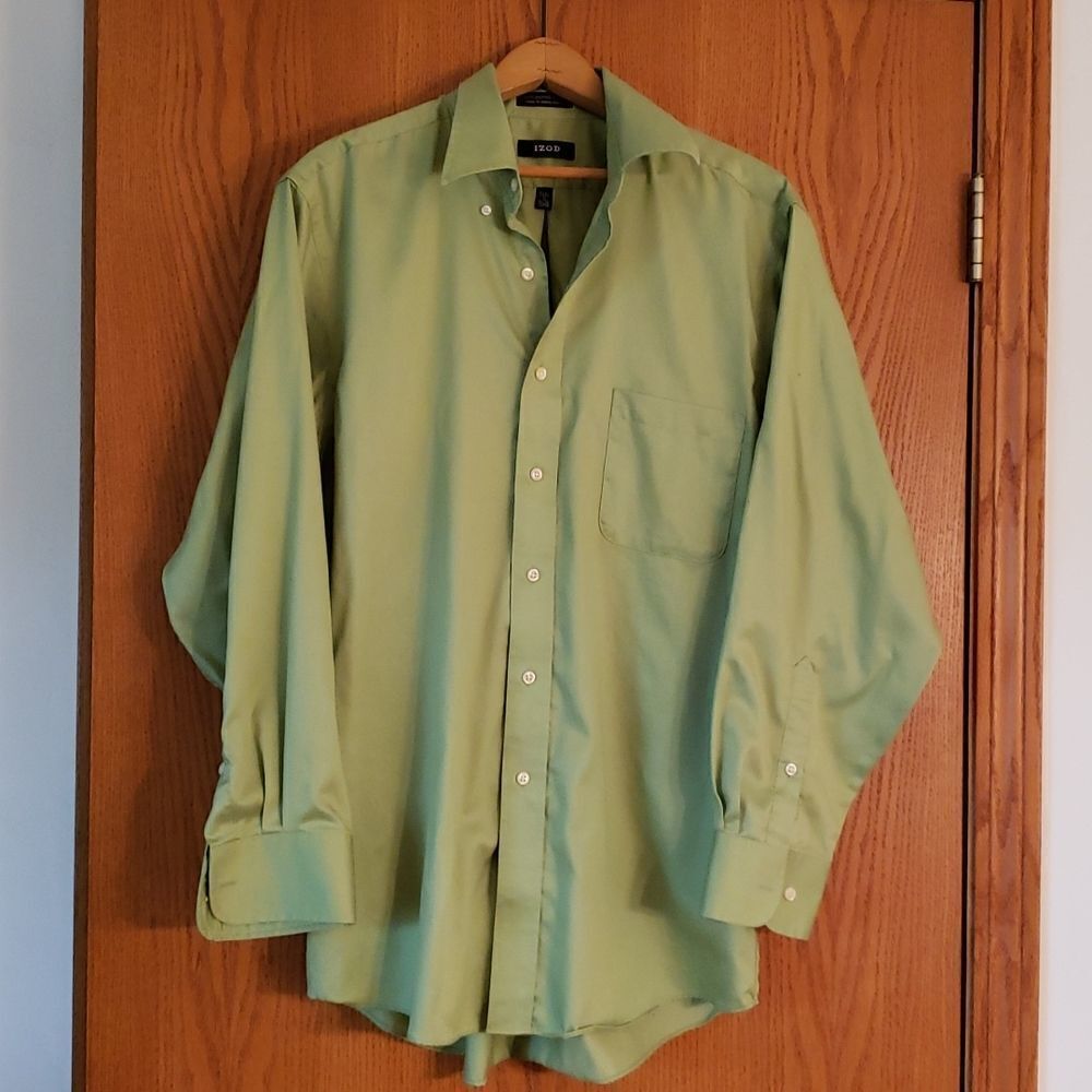 Izod Lime Green Button Down Dress Shirt Sz L